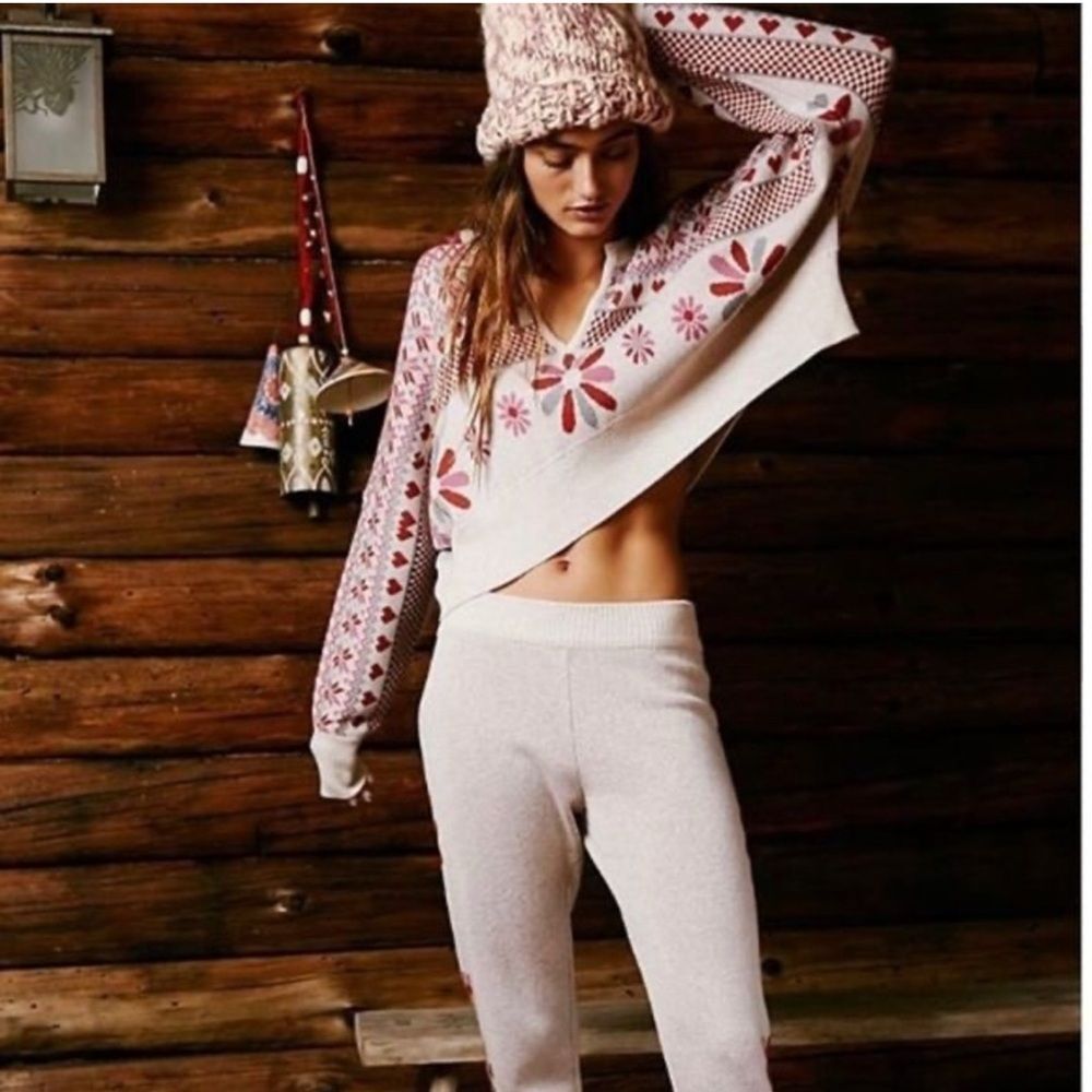 Free People Cocoa Kisses Sweater two piece matching set knit sweater maroon
